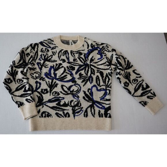 by Anthropologie Women's Sz S Blue Motif Floral Pop Embroidered Sweater - Picture 1 of 9